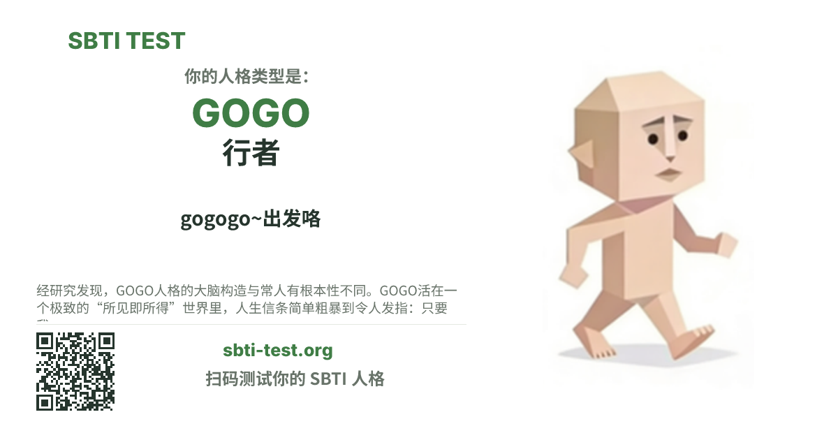 SBTI 测试中 GOGO 行者 类型的分享卡图,展示类型主视觉和标题文案