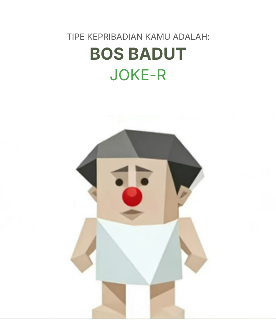 Ilustrasi tipe kepribadian tes sbti JOKE-R badut