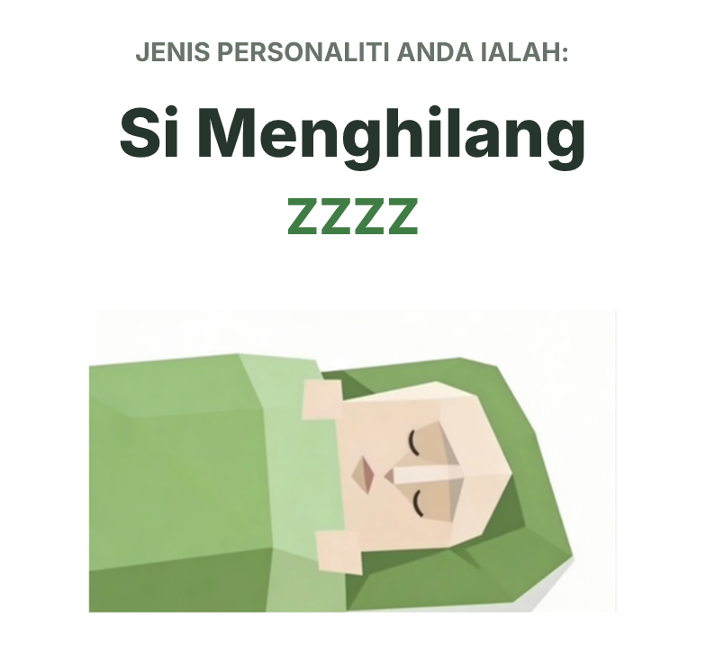 Ilustrasi jenis personaliti SBTI ZZZZ Si Pura Mati